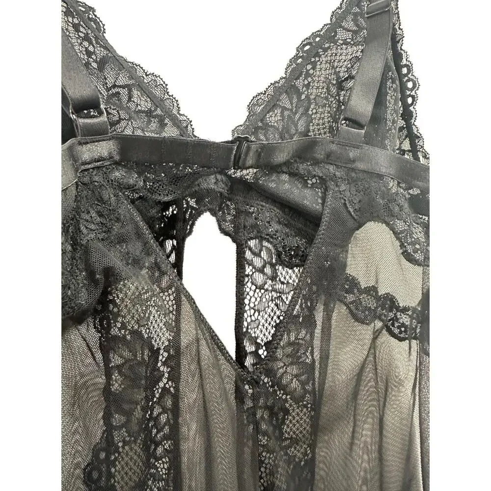 NWT Adore Me Lingerie Womens Size 0X Black Lace Sheer Babydoll